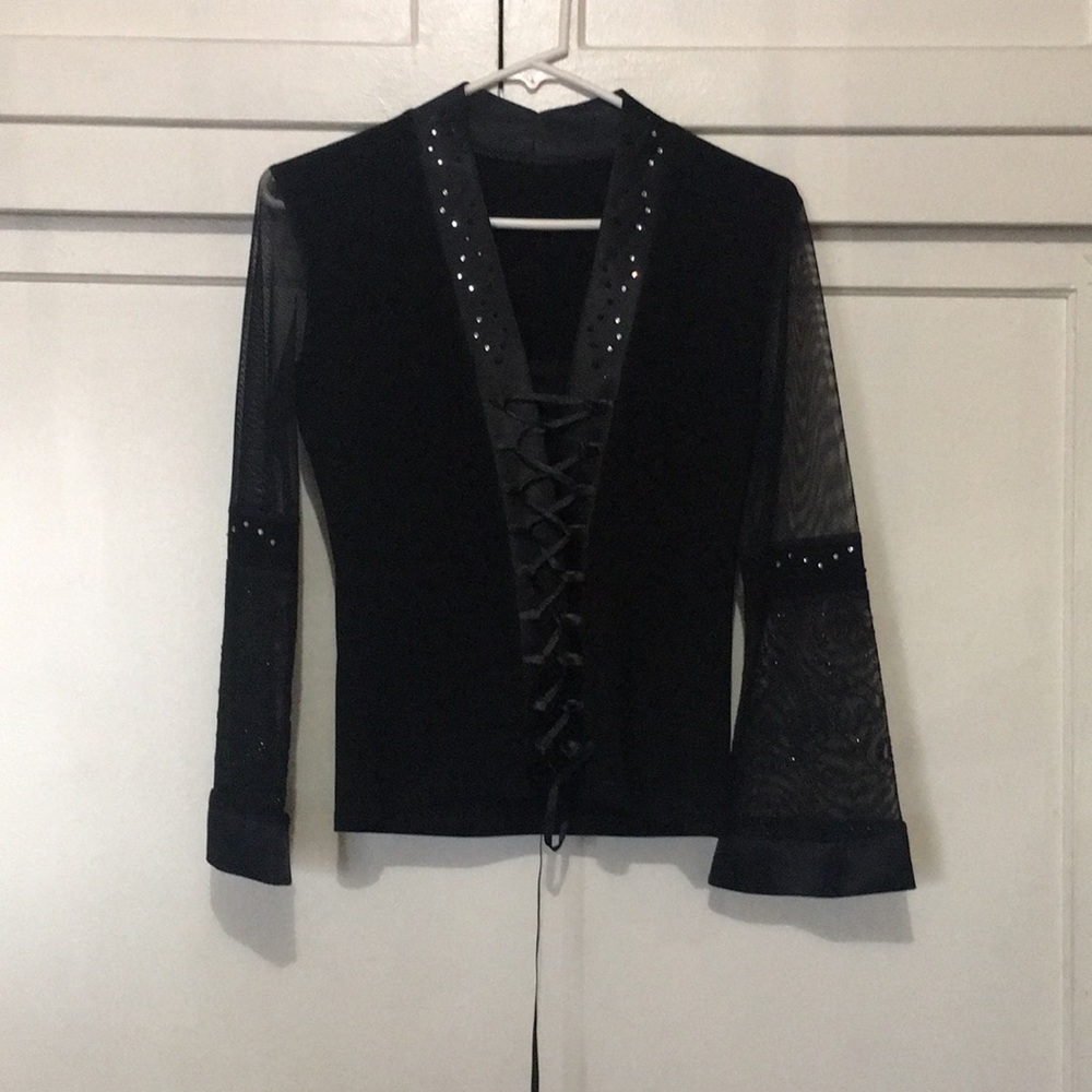 Black lace up blouse